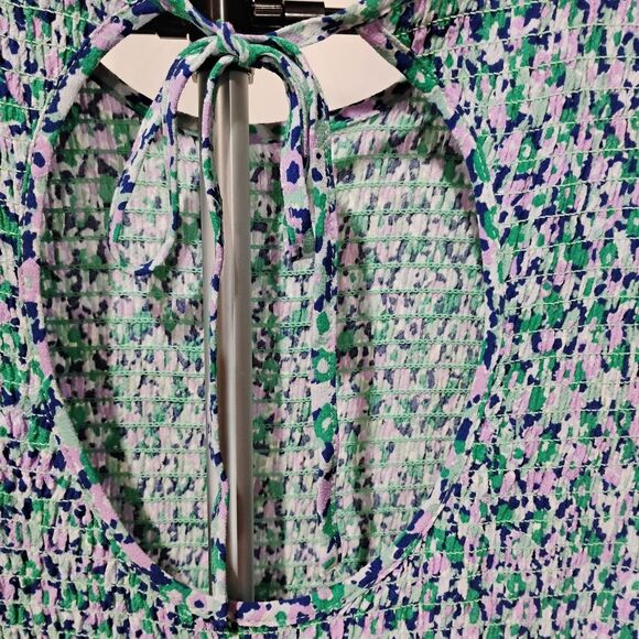 A New Day Womens L Green Smocked Floral‎ Dress Flowy Wedding Holiday - Picture 6 of 7